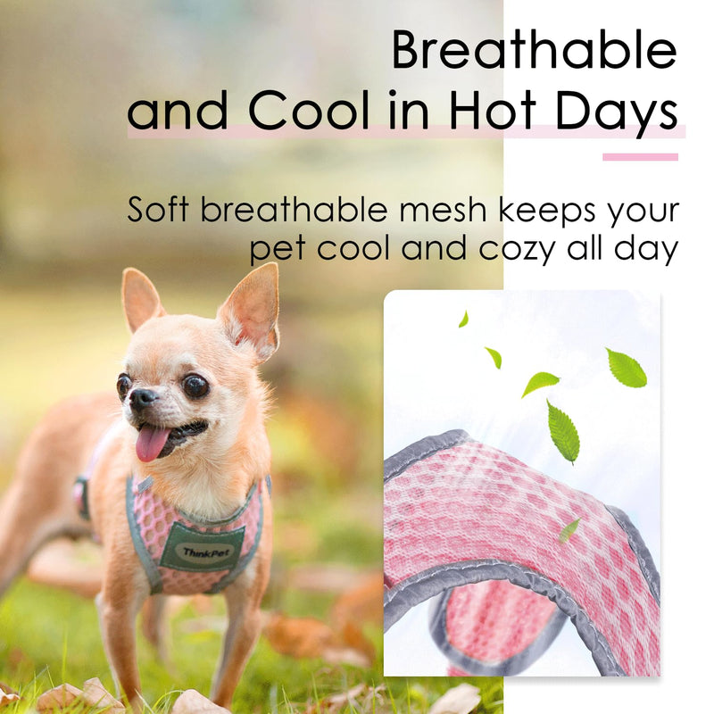 ThinkPet Reflective Breathable Soft Air Mesh No Pull Puppy Choke Free Over Head Vest Ventilation Harness for Puppy Small Medium Dogs and Cats(XS,Light Pink) X-Small (Pack of 1) Neon Pink - PawsPlanet Australia