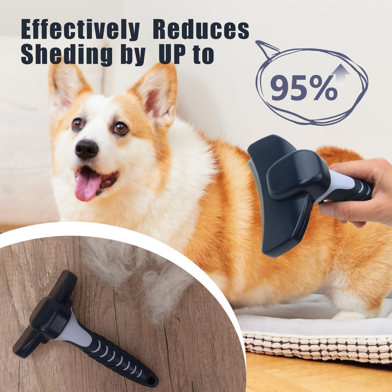 HOP Dog Deshedding Brush for Short Haired Dogs Cats Pets Professional Deshedding Tool Anti-Slip Handle & Detachable Head Highly Effective Deshedder Grooming Home of Paws (Dark Blue_L) Dark Blue_L - PawsPlanet Australia