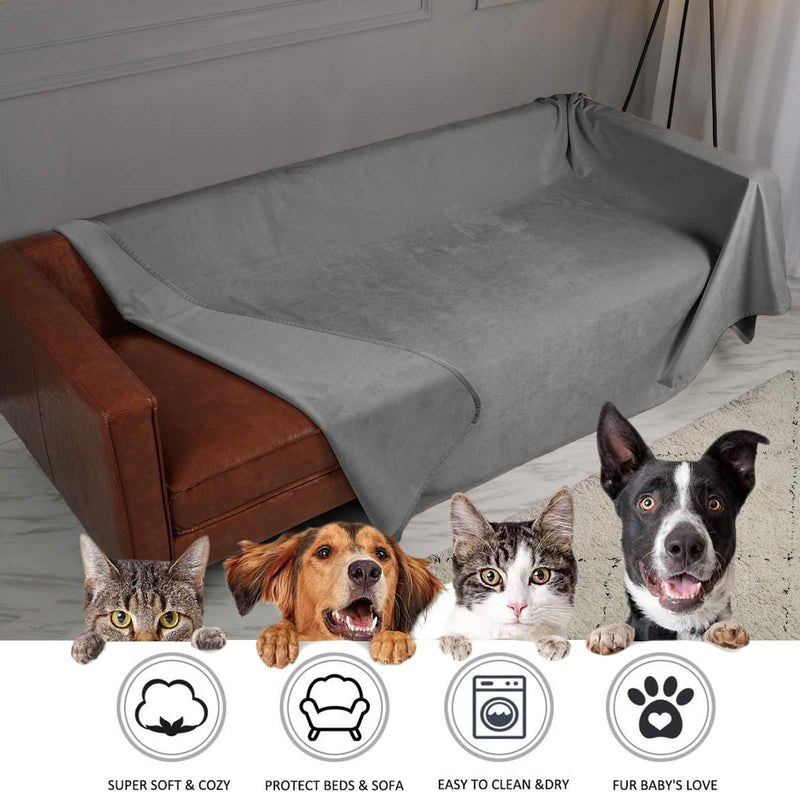Ameritex Pet Bed Blanket Reversible 100% Waterproof Velvet Super Soft for Sofa and Bed (40x60 Inches, Light Grey+Grey) 40x60 Inches - PawsPlanet Australia