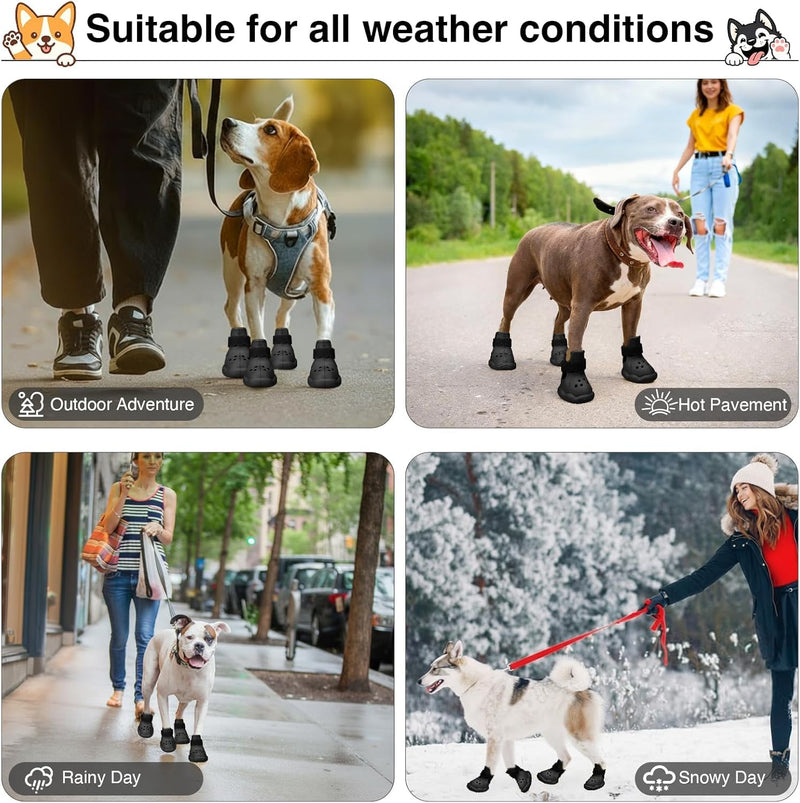 Dog Shoes for Hot Pavement & Snow - Waterproof, Non-Slip Dog Booties with Adjustable Straps. Breathable & Easy-Clean Paw Protectors, Easy ON/Off for Beach, Hiking All Seasons (Black, XS) Black - PawsPlanet Australia