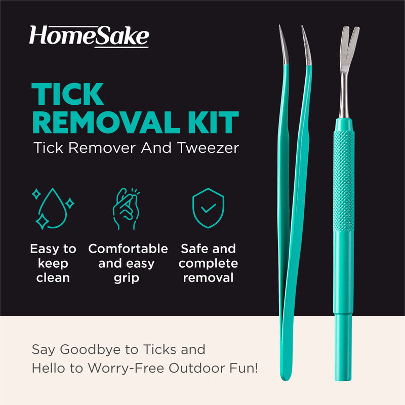 Tick Remover Tool and Tweezer Set for Humans - Pets, Stainless Steel Cat and Dog Tick Removal Kit with Storage Pouch, Safe Tic Control Puller for Complete Removal of Big and Small Ticks 1 Pack - PawsPlanet Australia