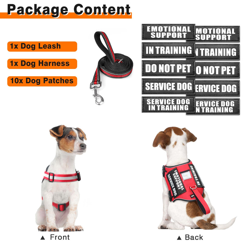 Service Dog Harness and Leash Set, Training Dog Vest with 10 Dog Patches, Emotional Support Therapy Dog Vest Harness for Small Medium Large and Extra Large Dogs(Red, L) Red - PawsPlanet Australia