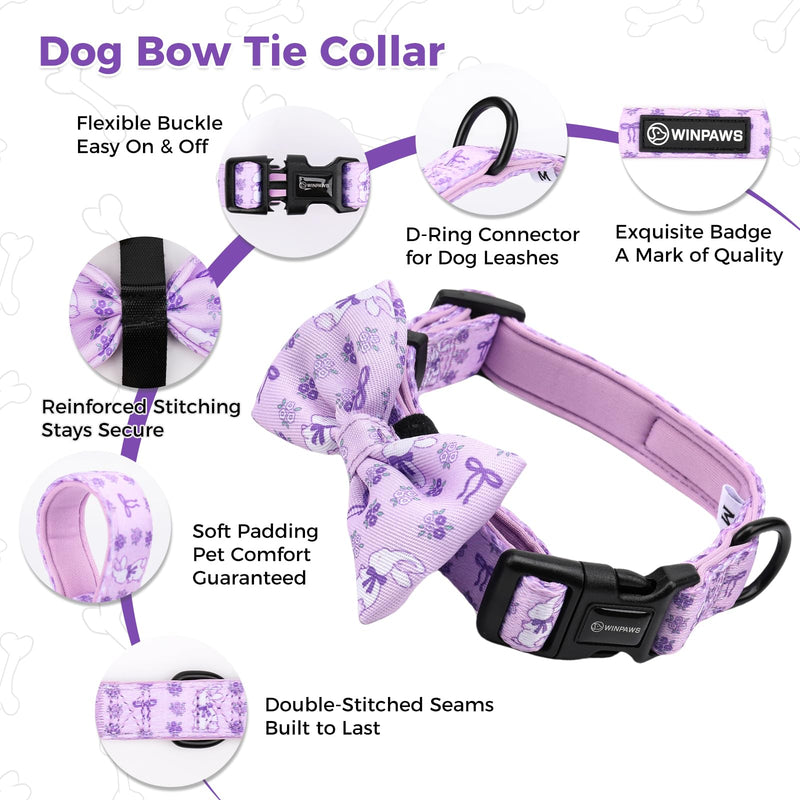 Dog Harness and Lead, Bow Tie Collar Set with Dog Poop Bag Holder and Bandanas, Escape Proof Adjustable Puppy Cat Vest with Soft Mesh Padded, Pet Supplies for Small Medium Dogs Kitten(Purple Rabbit,S) S（Chest：36-52cm,Neck:27-36cm） Purple Rabbit - PawsPlanet Australia