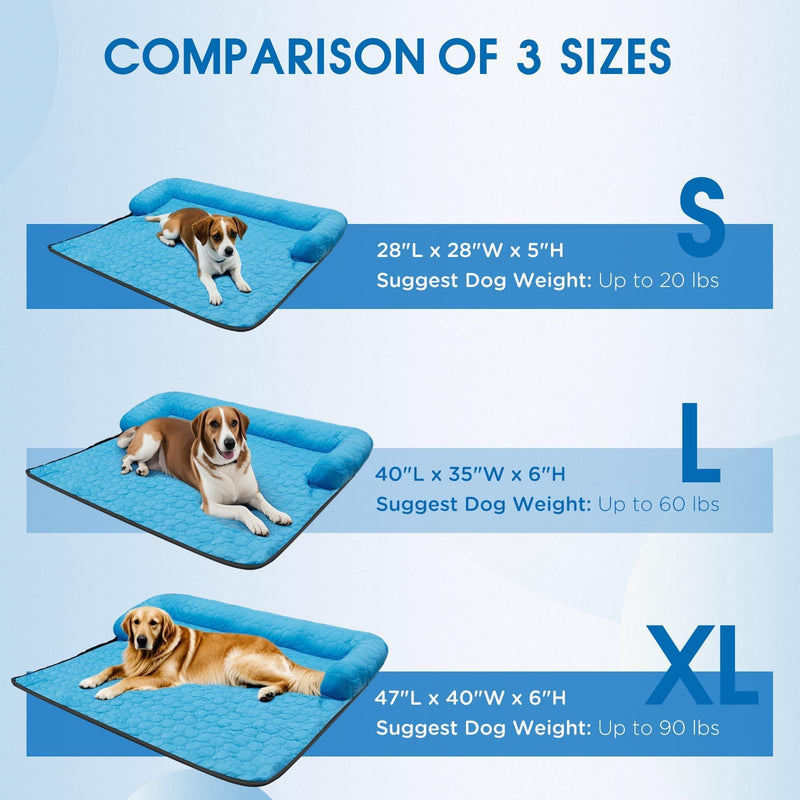Small Cooling Dog Bed, Cooling Mat for Dogs & Cats | Machine Washable Couch Bed, Waterproof & Non-Slip Blanket Cover | Pad for Pets Indoor Outdoor(No Gel), S-28 x 28 inch Lake Blue S-28x28x5" - PawsPlanet Australia
