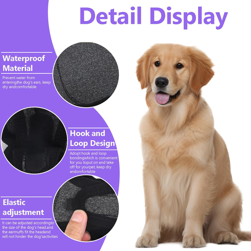 Dog Ear Defenders, Waterproof Adjustable Protectors, Soothing Hoodie Noise Protection, Relieve Pet Anxiety, Dogs Ear Covers for Grooming, Bathing, Swimming (Gray, L)