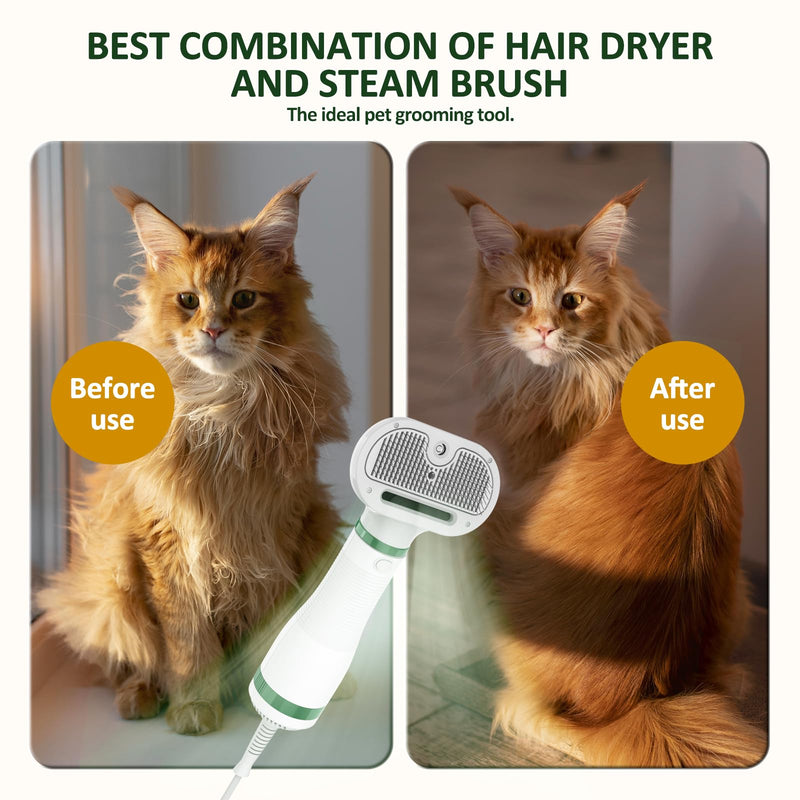 Dog Hair Dryer with Slicker Brush,Dog Blow Dryer for Small-Sized Dogs and Cats,Grooming Brush with Drying Function,Multifunctional Pet Hair Dryer with Release Button Ivory White - PawsPlanet Australia