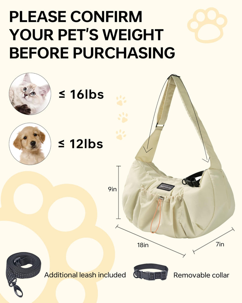 Puppy Carrier Sling - Widened and Thickened Shoulder Strap with Pocket, Adjustable Hands-Free Small Dog Carrier Sling for Outside and Daily Walks, for Small Dog and Cat 12 lbs, (Buff). Light yellow - PawsPlanet Australia