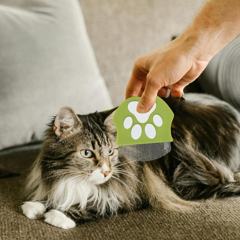 Pet Face Comb, Mini Flea Comb with Fine Teeth, Curved Brush for Removing Loose Hair & Tear Stains, Stainless Steel Teeth for Dogs and Cats, Safe for Sensitive Skin