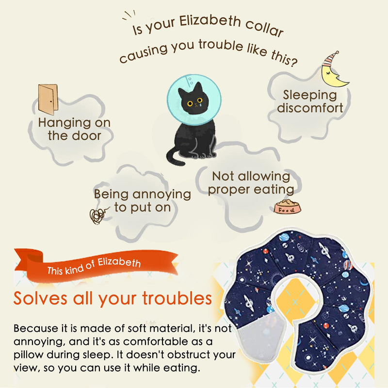 Soft Cat Recovery Collar,Adjustable Cat Cone,Cat Protective Cone Collar After Surgery,for Cats (Starry Sky, M) Starry Sky Medium - PawsPlanet Australia