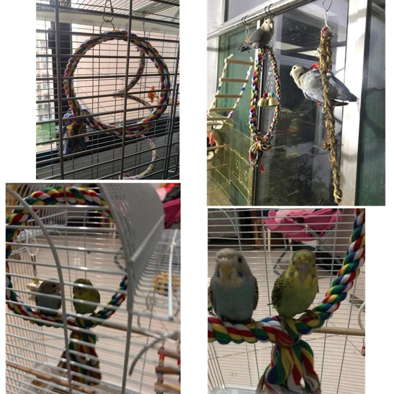 Bird Rope Swing Colorful Perch Climbing Toy for Parrots Budgie Parakeet Cockatiel Cockatoo Conure B: Swing Ring Toy-M - PawsPlanet Australia