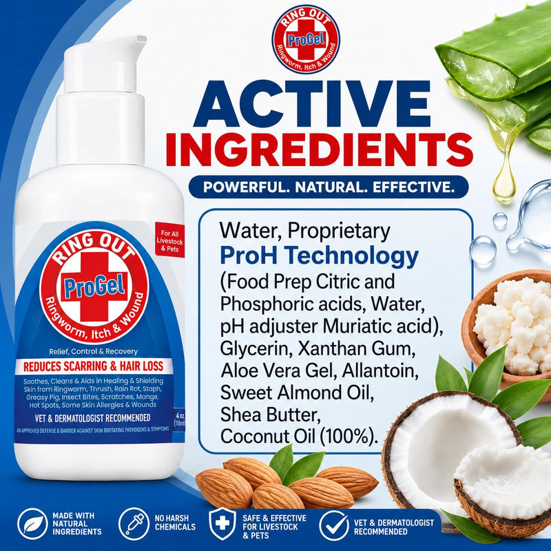 Ring Out ProGel for Sheep, Goats, Cats, Dogs & Horses | Skin & Coat Conditioning Gel with Coconut Oil & Aloe Vera | Moisturizing Formula | Made in USA | 4 oz