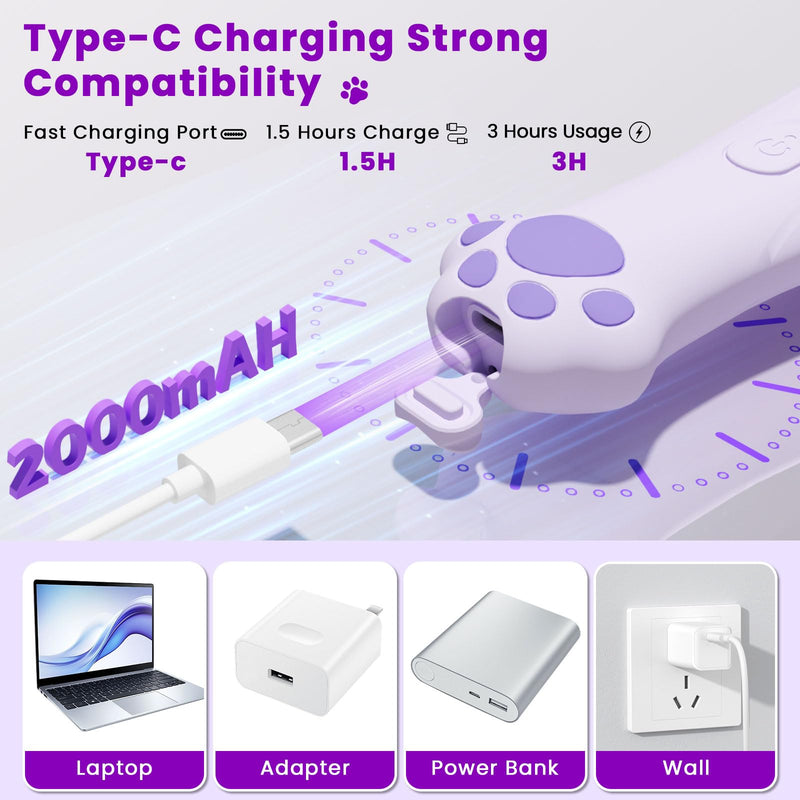 Dog Paw Trimmer - 4-in-1 Dog Clippers Grooming Kit with Low Noise & IPX7 Waterproof Design Includes Comb Paw Trimmer Nail Grinder - Rechargeable & Cordless Pet-Friendly Clipper (Purple) Lavender - PawsPlanet Australia