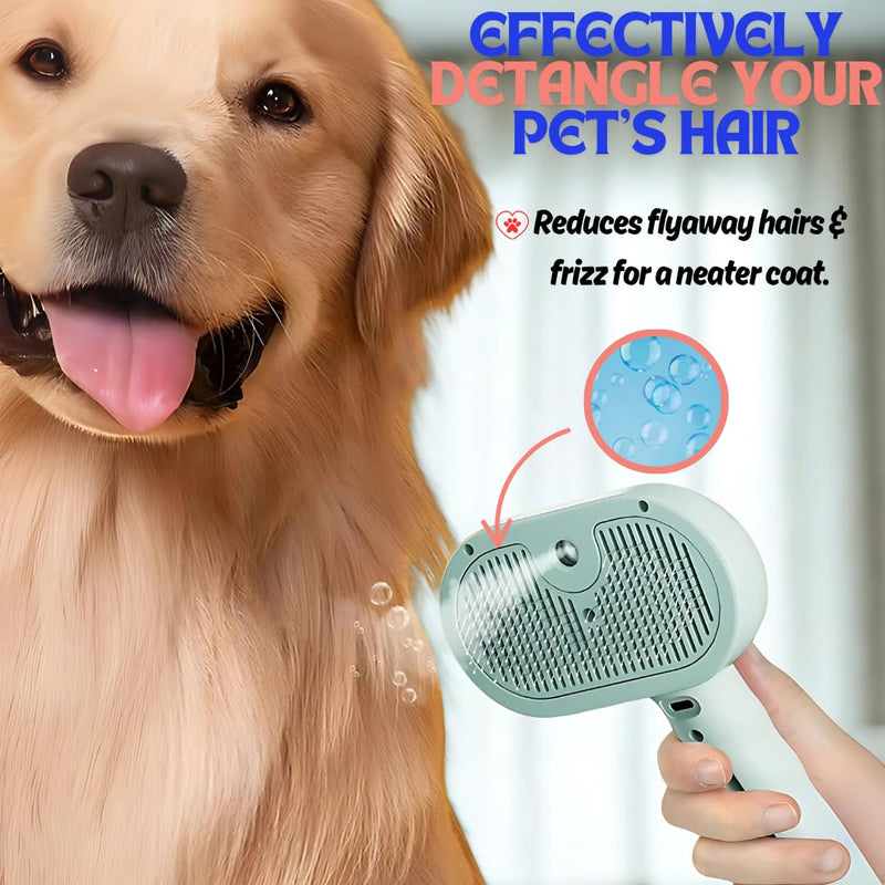Pet Steam Brush for Cats Dogs, 3-in-1 Cat Grooming Tool with Water Spray and Quick Hair Release Button, Hair Removal Comb for Shedding, Steamy Brush (Geen) Geen
