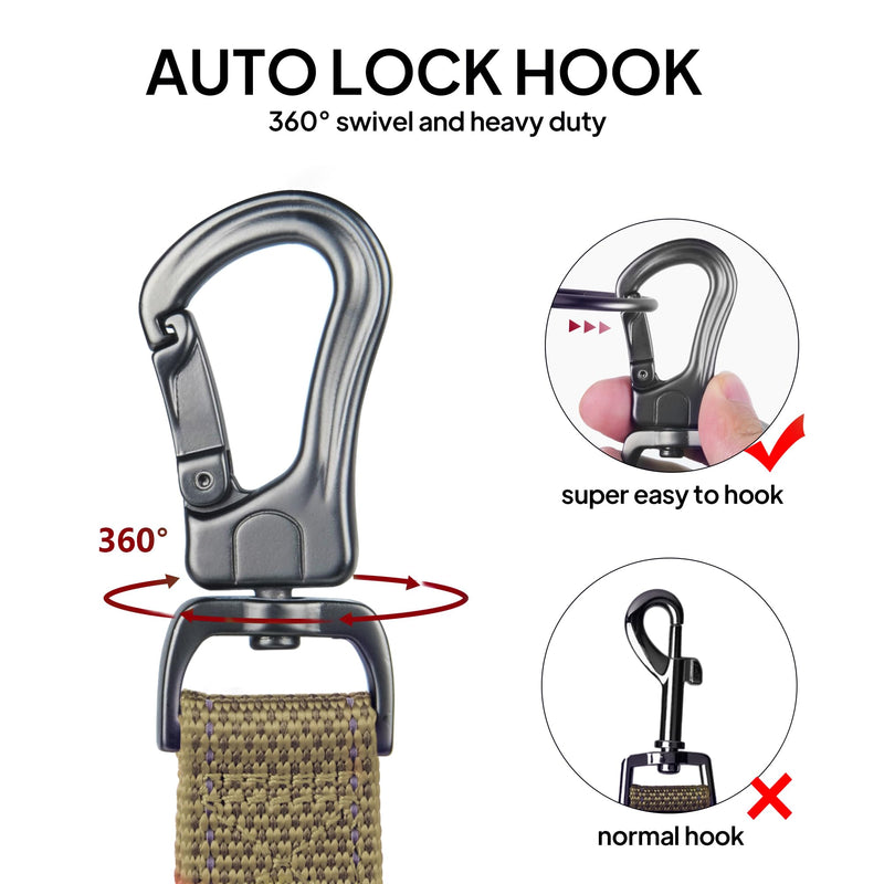 TwoEar 6FT 1IN Strong Brown Dog Leash with 2 Padded Handles, Traffic Handle Extra Control, Comfortable Soft Dual Handle, Auto Lock Hook, Reflective Walking Lead for Small Medium and Large Dogs 1 in x 6 ft - PawsPlanet Australia