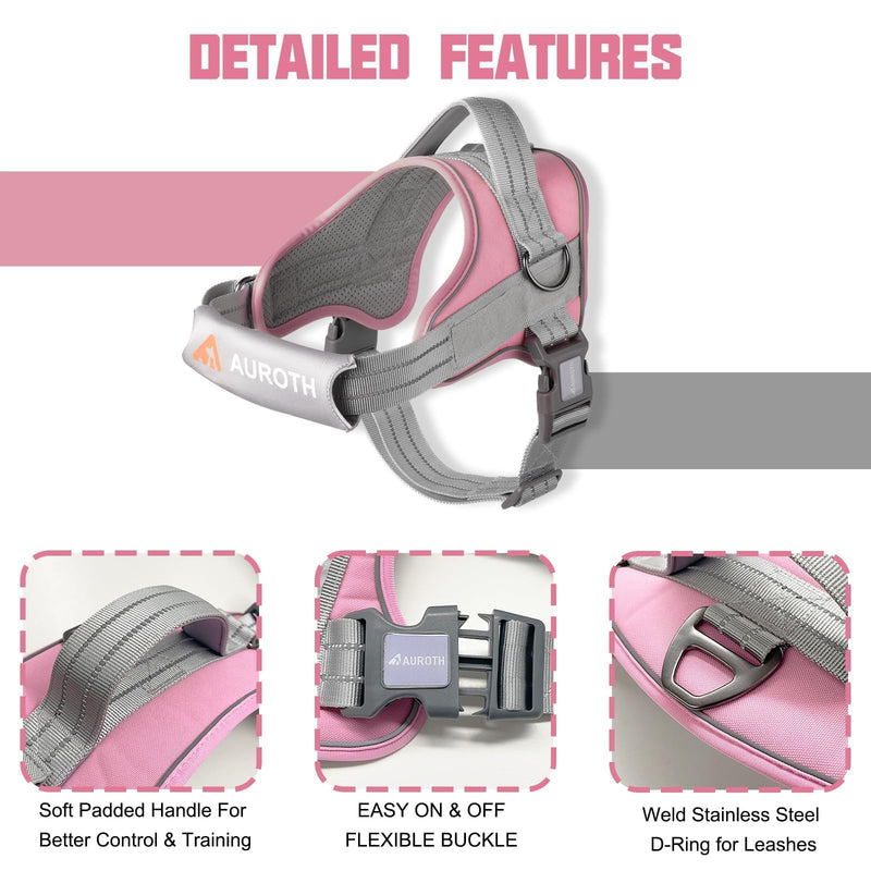 AUROTH Dog Harness and Leash Set, Soft Padded Service Dog Vest with 5.25FT Dog Leash, No Choke, Easy On Pet Vest, Adjustable Reflective No Pull Dog Harness for Large Dogs, Easy Walking and Training X-Large Leash Set-Pink - PawsPlanet Australia