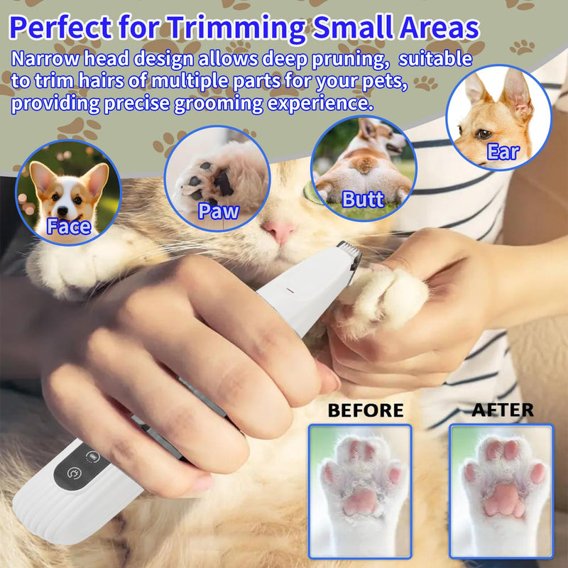 SZMDLX Rechargeable Dog Paw Trimmer & Cat Grooming Kit - Low Noise Pet Hair Clipper with LED Light, 9mm Blade for Gentle Trimming, Paw Fur Shaver for Pets - PawsPlanet Australia