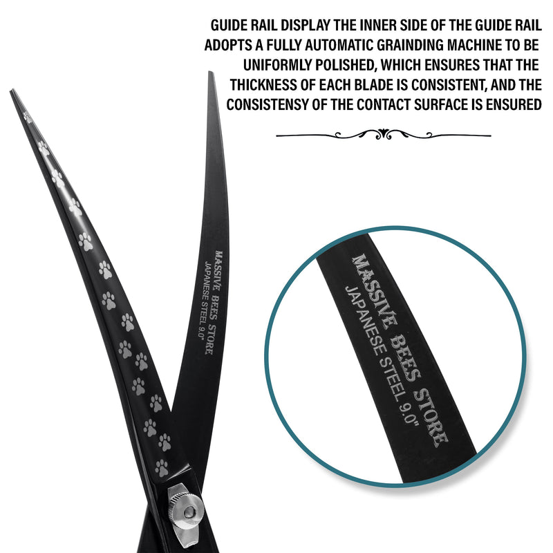 Pet Grooming Scissor Dog Blade scissor Pet Grooming Scissors Dog Hair Cutting Shears with Bag for Professional Right Hand Pet Groomer (Black Curved, 9.0") Black Curved 9.0" - PawsPlanet Australia
