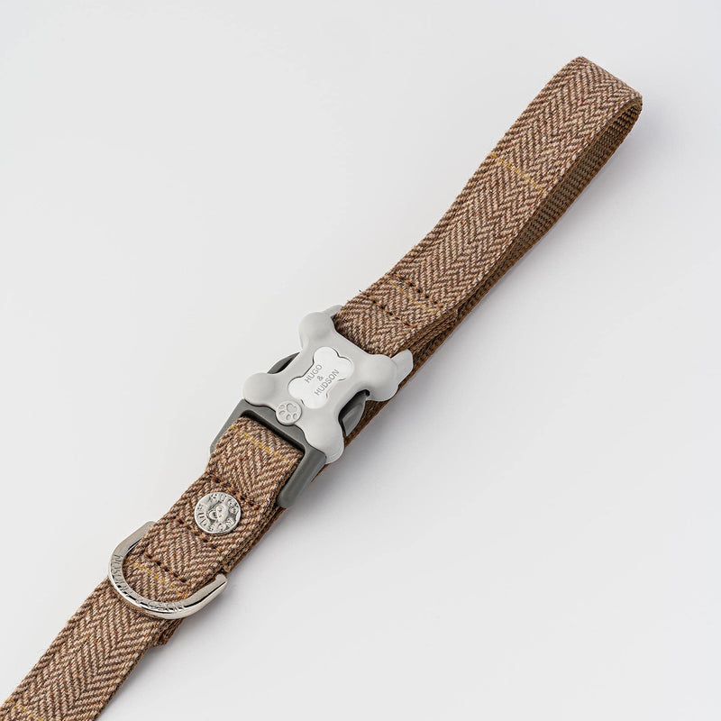 HUGO & HUDSON Tweed Dog Lead Training Leash, Caramel Checked Herringbone, 1.2m Length x 1.5cm Width XS/S
