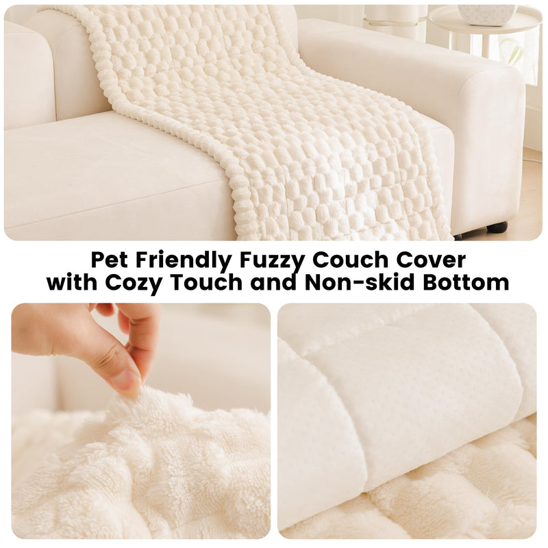 Pet Couch Cover Dogs Washable, Cozy Sofa Cover Protector, Non Slip Dog Bed Mat Covers for 3 Cushion Couches Sofas Pet Friendly, Cream White Plaid, 27.6"×82.7" 27.6"×82.7" - PawsPlanet Australia