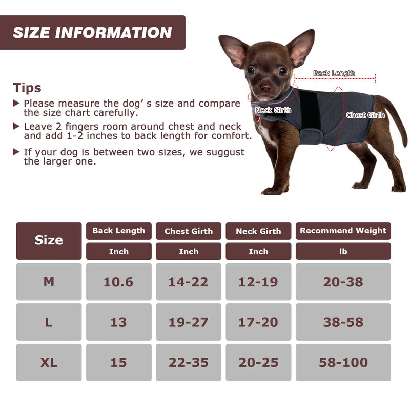 Dog Anxiety Relief Calming Vest, Fireworks, Thunderstorm, Separation Canine Stress Relief Coat, Anti Anxiety Jacket for Dogs (Grey, M) Medium Grey - PawsPlanet Australia