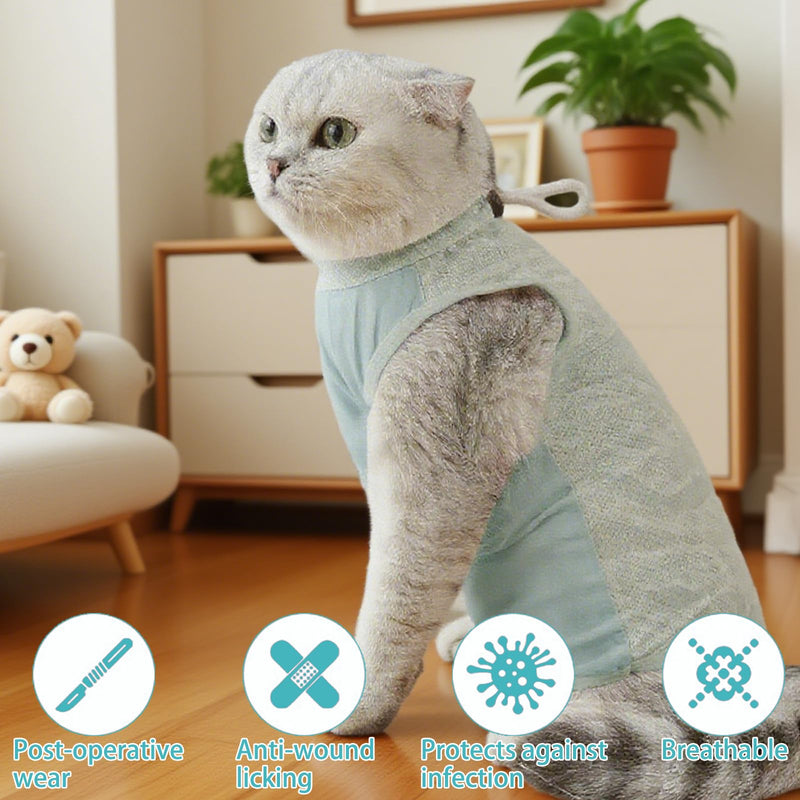 Cat Surgery Recovery Suit,Breathable Kitten Onesie,Kitten Onesie Pet Surgical Spay,Collar Replacement,For Spay/Neuter Surgery Abdominal Wounds Skin Disease Prevention Licking(L/Blue)