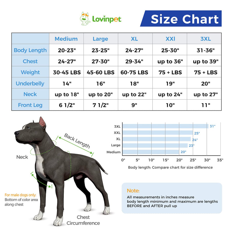 LovinPet Dog Recovery Suit for Large Medium Dogs - Bodysuit Onesie for Shedding Skin Disease Cut-Out Design of Abdomen Pet Pajamas Dog Anti Licking Snugly Suit for Abdominal Wound After Surgery,3XL 3XL Blue collar/White - PawsPlanet Australia