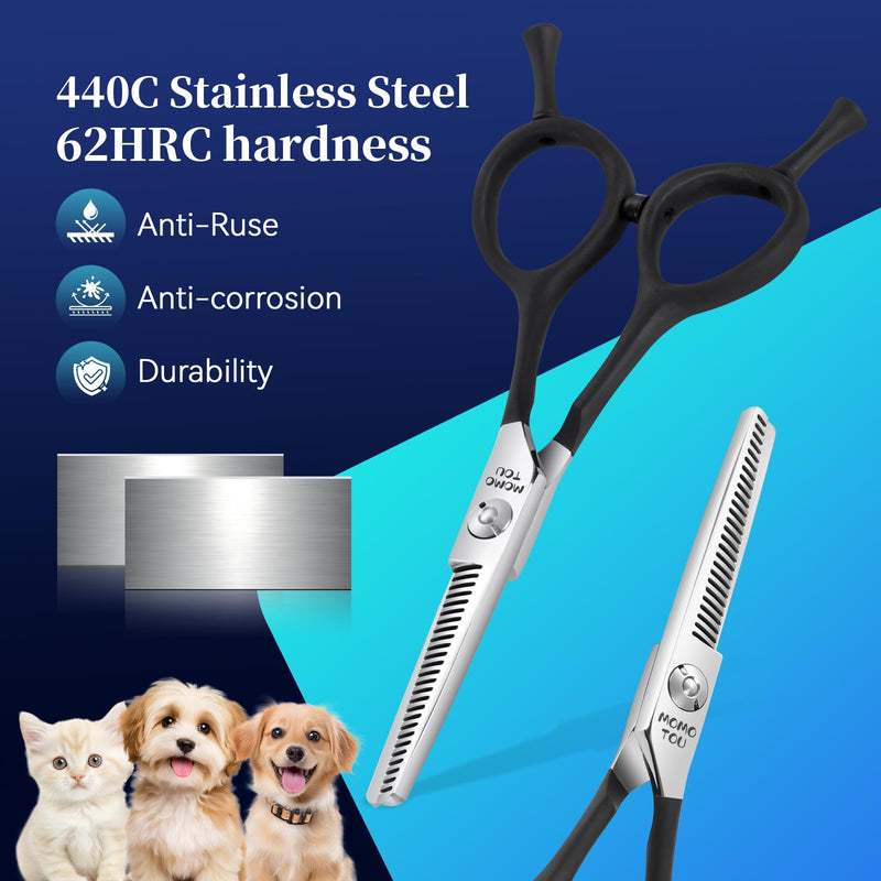 4.5" Small Dog Grooming Scissors with Comfortable Non-slip Handle and Safety Round Tip 440C Thinning Sharp Blades Dog Shears for Eyes, Ears and Paws Easy to Use. Thinning Scissors - PawsPlanet Australia