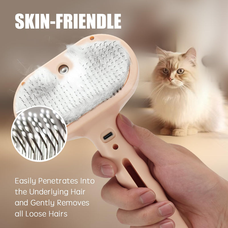 3-in-1 Pet Steam Brush, Grooming Comb with Water Tank for Cats and Dogs, Long and Short Hair (Pink) Pink - PawsPlanet Australia