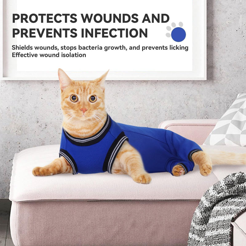 T'CHAQUE Cat Clothes Surgery Recovery Suit for Female Male, Cat Onesie Pet Surgical Pajamas Hind Legs Long Sleeve, Abdominal Wound Skin Diseases, E-Collar Alternative, Spay Recovery Suit, RoyalBlue-XL X-Large