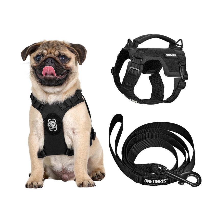 Onetigris Mini Trooper Small Dog Harness and Leash Set, No Pull Dog Harness Fully Adjustable Harness for Puppy Dog and Cats, Dog Vest Harness for XXXS XXS XS Pets(Black, XXS) XX-Small Black - PawsPlanet Australia