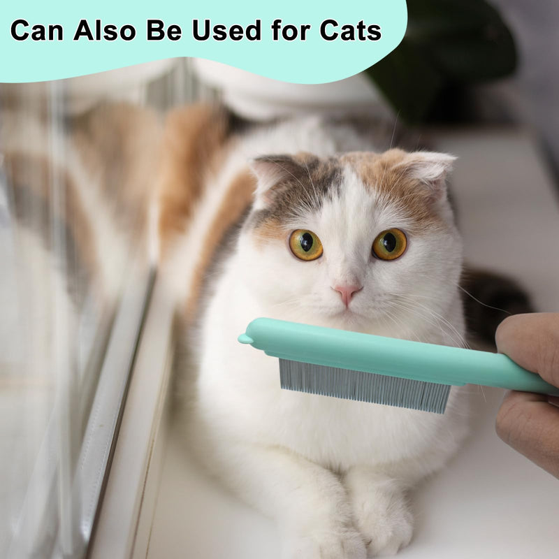 Cute Plastic Dog Comb with Stainless Steel Bristles and Furry Ears Design - Pet Grooming Tool for Removing Dirt and Tangles （Green） Green