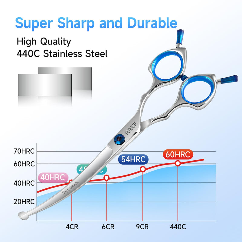 Curved Dog Grooming Scissors with Blunt Tip 6.5 in Safety Curve Shears for Pet Dogs Cat Japan 440C 30°Arc Upward & Downward for Trimming Face and Paws Safety Curved 7.0 in - PawsPlanet Australia