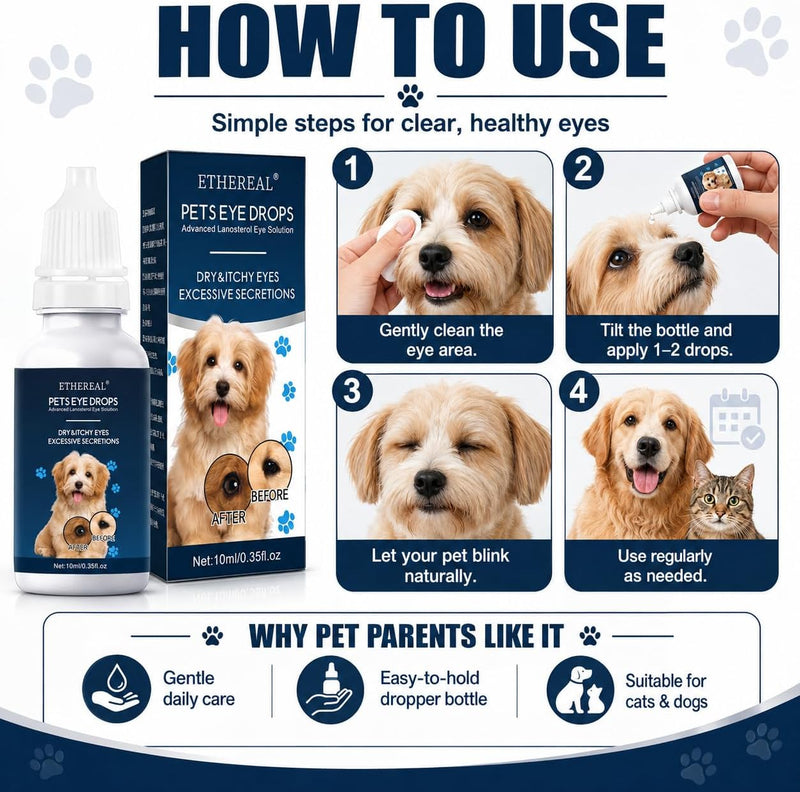 Cataract Drops for Dogs, Dog Eye Drops, Effective Dog Eye Infection Treatment Dog Eye Cleaner Cataract Eye Drops, Improve Vision Clarity, Relieve Red Eyes & Allergy Symptoms(2 x 10 mL)