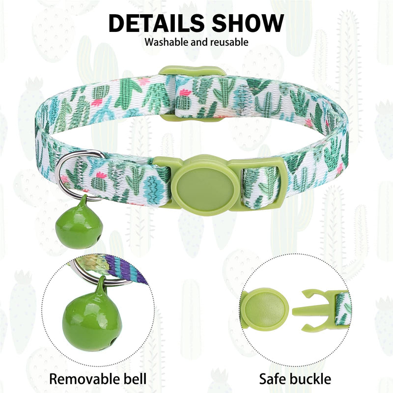 Breakaway Cat Collars for Girl Boy Cats, Spring Summer All Weather Cat Collar Personalized Pattern 2 Pack,Cute Classic Safety Buckles and Bells,Adjustable Printed Nylon Colorful Kitten Collar Cactus Jungle - PawsPlanet Australia
