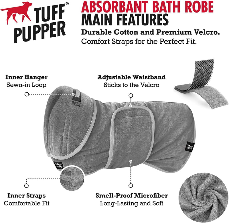 Tuff Pupper Fast Drying Dog Bath Robe | 800 GSM Plush Dog Towel Bathrobe/Dressing Gown | Super Absorbent Pet/Puppy Bathrobe | Adjustable Hood & Belly Strap | Super Soft | Fast Drying (Giant, Gray) Giant