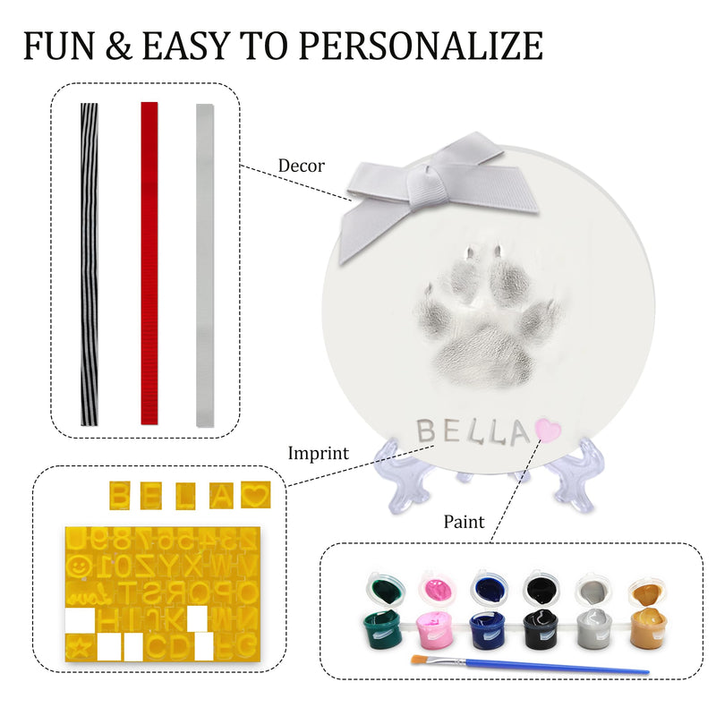 Dog or Cat Paw Print Kit Keepsake(Makes 2),DIY Pawprint Ornament with Customization Tool&Display Stands,Clay Pet Paw Print Impression Kit,Personalized Gifts for Pet Lovers Round&Heart - PawsPlanet Australia