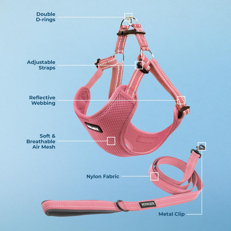 Best Pet Supplies Voyager Adjustable Step-in Flex Breathable Mesh Dog Harness for Small Medium Large Dogs Leash Set (Pink), S Harness Leash Set (Pink) - PawsPlanet Australia