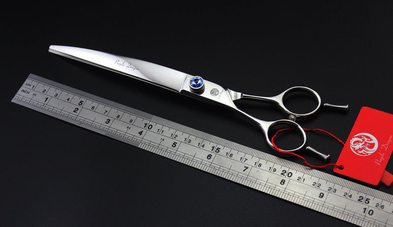 Purple Dragon 8.0" Left Handed Professional Pet/Dog Grooming Hair Cutting Scissors&Downward Curved Scissor &Chunker Shears with Bag - for Mancinism Pet Groomer or Family DIY Downward Curved Scissor - PawsPlanet Australia