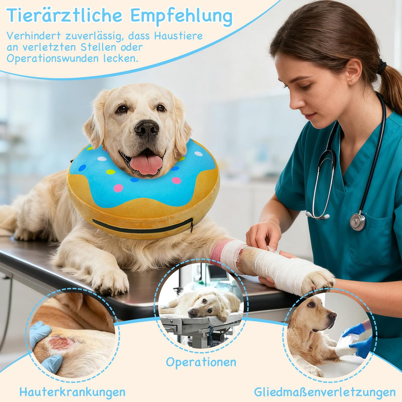 Inflatable Dog Collar, Adjustable Dog Collar, Lick Protection, Soft for Wound Healing and Recovery After Surgery, Dog Collar After Surgery, Vision, Not Blocked, Blue, M+ Donut Blue M+