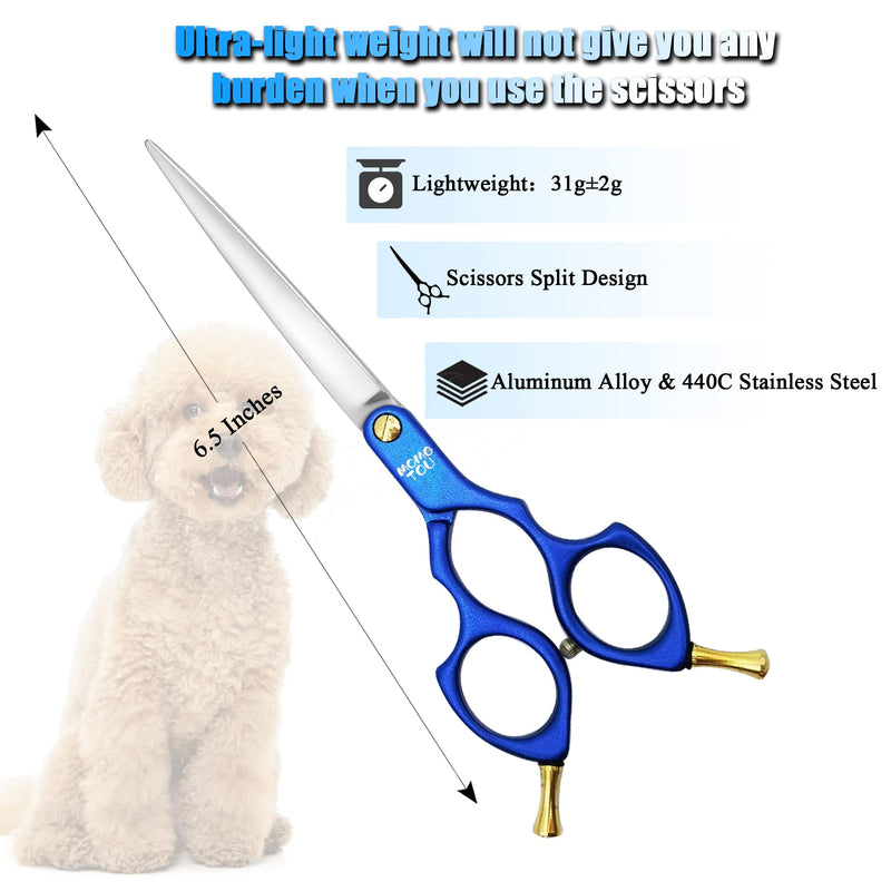 6.5'' Small Blue Straight Dog Grooming Scissors Professional Trimming Shears with Ultra-Lightweight Offset Handle 440C Stainless Steel Pet Scissors for Face and Paws - PawsPlanet Australia