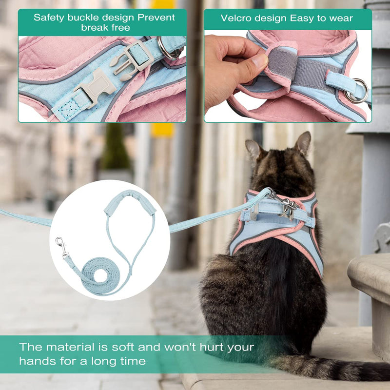 ORIA Pet Harness, Dog Harness, Cat Harness and Leash Set, Breathable Pet Vest, Reflective Strips Jacket for Small Kitten, Puppy, Rabbit, Pink and Blue, 4.4 to 6.6lb XX-Small - PawsPlanet Australia