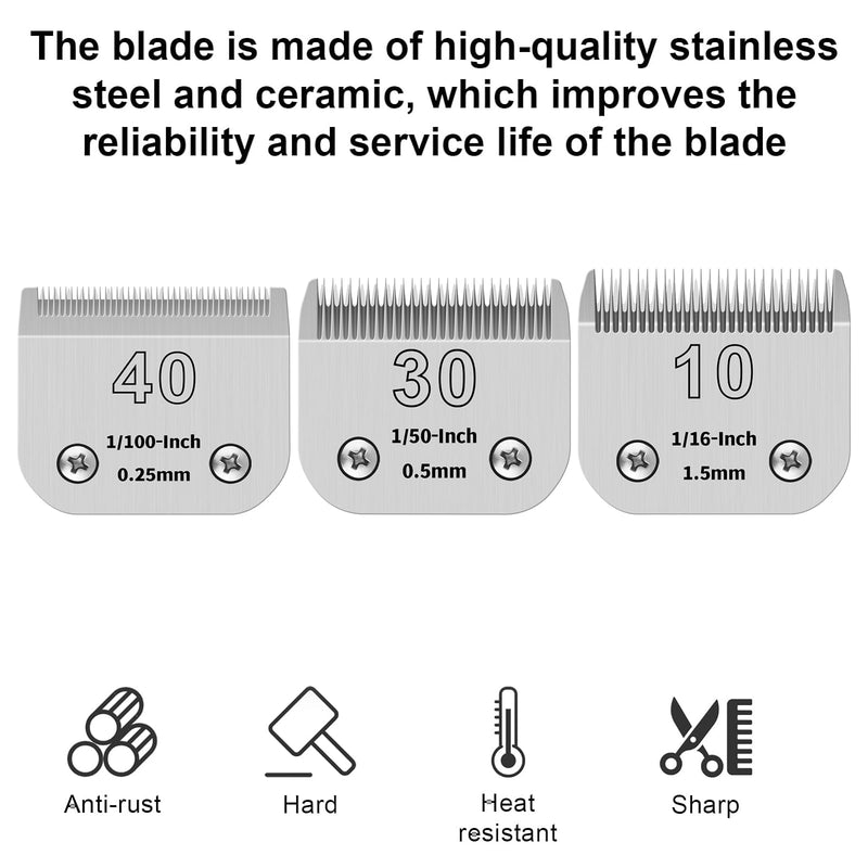 3PACK Dog Grooming Clipper Replacement Blades Compatible with Andis Pet Clipper/Oster A5/Wahl KM Series Dog Clipper,Ceramic Blade & Stainless Steel Blade (10#+30#+40#) - PawsPlanet Australia