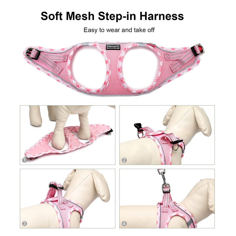Mercano Soft Mesh Dog Harness and Leash Set, No-Chock Step-in Reflective Breathable Lightweight Easy Walk Escape Proof Vest Harnesses with Safety Buckle for Small Medium Dogs, Cats (Pink, S) Pink - PawsPlanet Australia