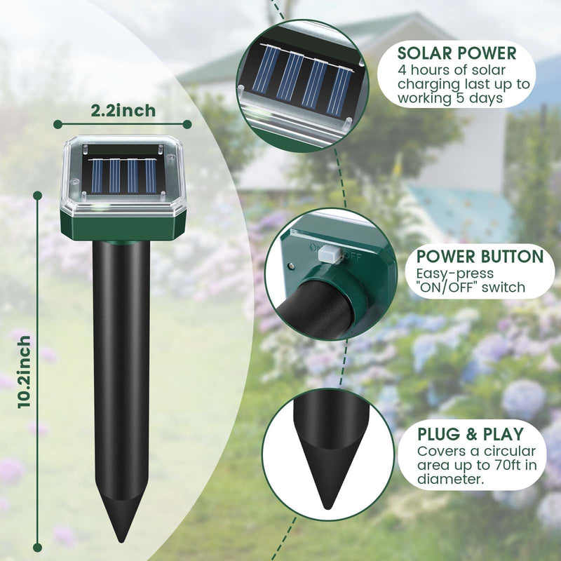Mole Repellent Solar Powered, Ultrasonic Repeller 4-Pack, Waterproof Sonic Spikes Gopher Vole Groundhog Snake Chipmunk Mole Deterrent Get Rid of Moles in Your Yard (4) 1 Count (Pack of 4) - PawsPlanet Australia