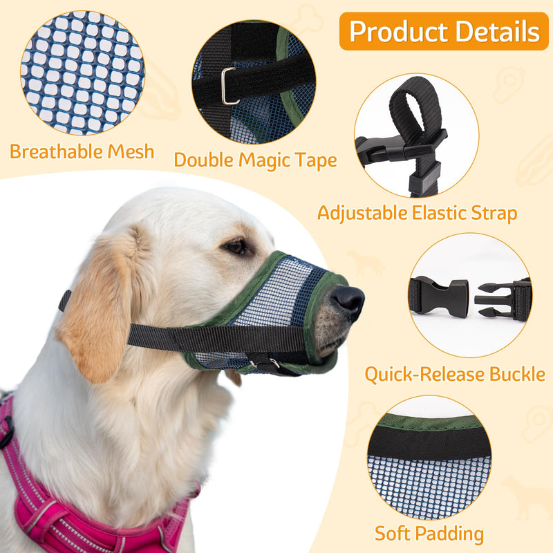 Coppthinktu Dog Muzzle, Soft Mesh Muzzle for Small Medium Large Dog Mouth Guard, Breathable Dog Muzzles to Prevent Biting Barking, Adjustable Dog Mouth Cover Muzzle for Dog Allow Panting Drinking Green M