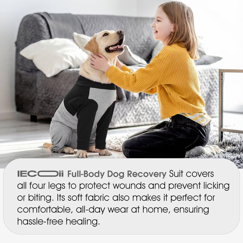 IECOii Dog Recovery Suit with Legs for Female/Male Dogs,Long Sleeve Onesie With Zipper,Bodysuit After Surgery Surgical Suit,Post Spay/Neuter Wounds Protector Medical Pet Shirt,Cone Alternative,Black L L(Chest Girth:24") Black