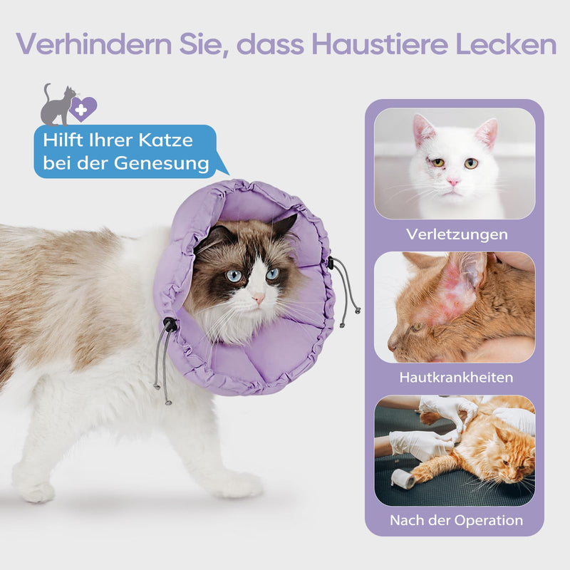 Adjustable Collar for Cats, Soft Waterproof Recovery Collar After Surgery for Cats with Floral Pattern (Purple, S)