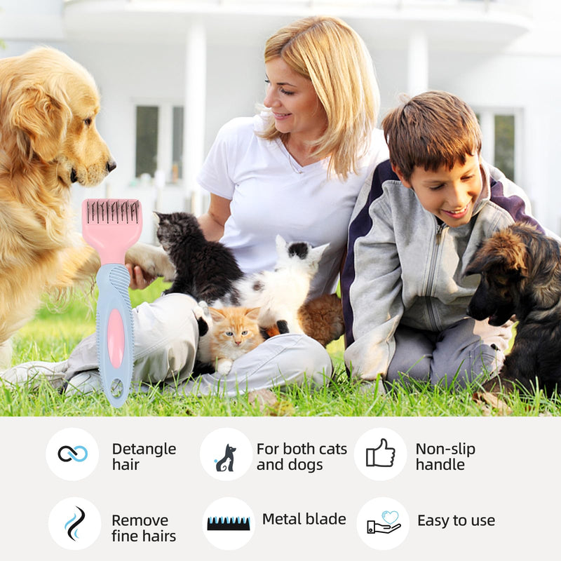 Professional Pet Dematting Comb for Dogs and Cats, Stainless Steel Rounded Teeth, Gentle Knot and Tangle Removal Tool, Grooming Supplies