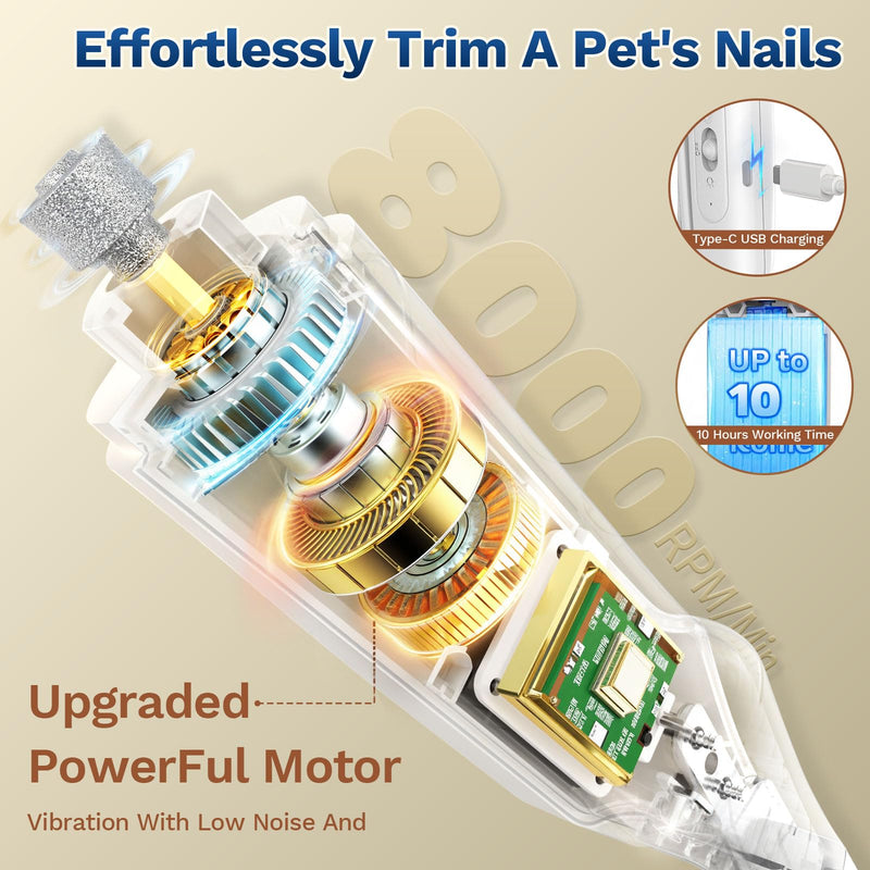 2-in-1 Dog & Cat Nail Clipper with Grinder - Dual Highlight LED Reduce Over-Trimming, Long Battery Cordless USB-C Rechargeable, Safety Lock & Catcher Cap, Quiet Home Grooming for Small Large Pets White - PawsPlanet Australia