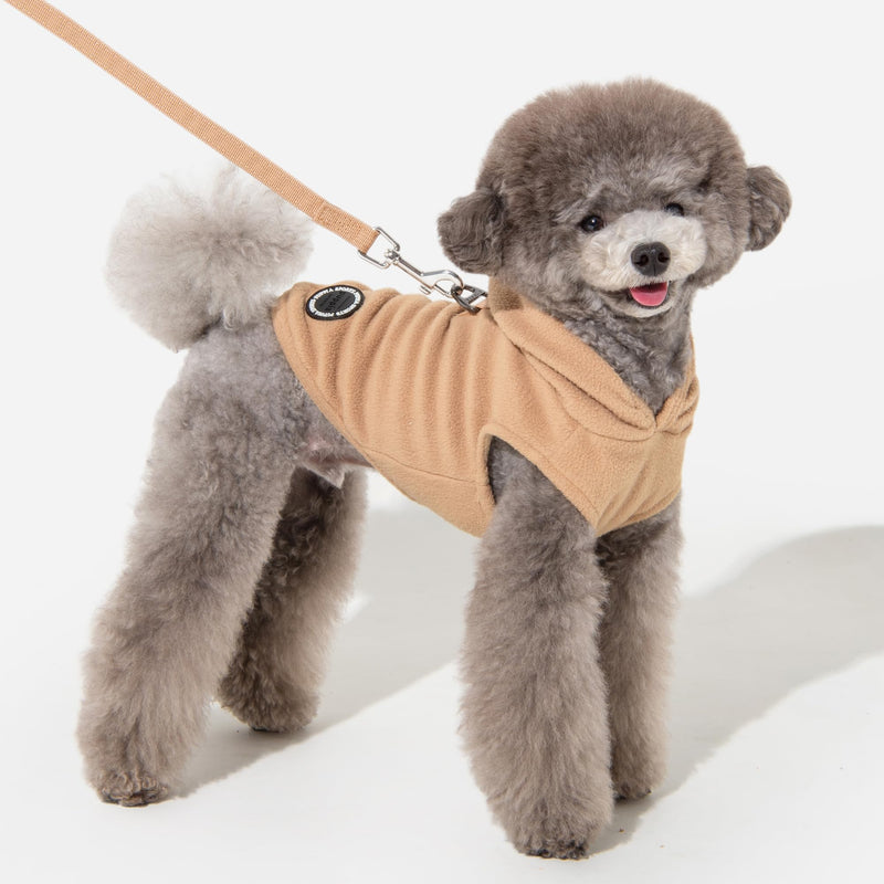 Puppia Zuko Warm Winter Hooded Polar Fleece Shirts with Integrated Harness for Small and Medium Dogs, Beige, Medium - PawsPlanet Australia